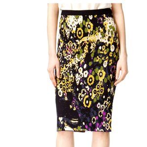 Rachel Roy Knit Abstract Ikat Print Midi Pencil Skirt Size M EUC
